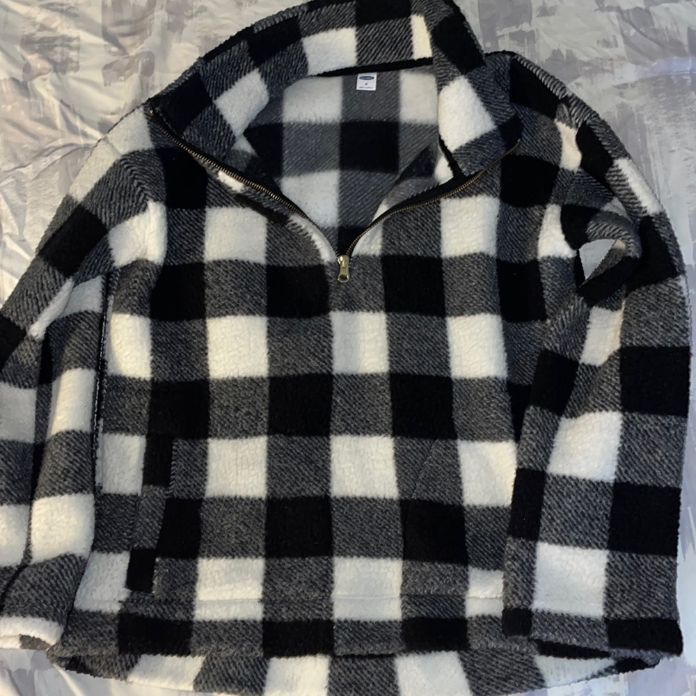 Checkered Print Sherpa Jacket
